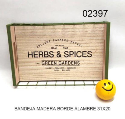 Imagen de BANDEJA MADERA BORDE ALAMBRE 31X20 5.24